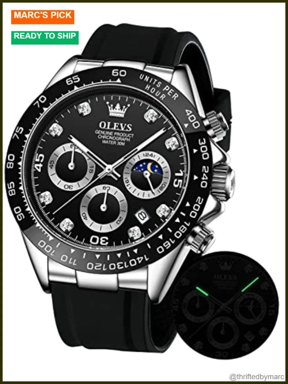 Chronograph Multifunction Silicone Moon Phase Quartz Dress Watch